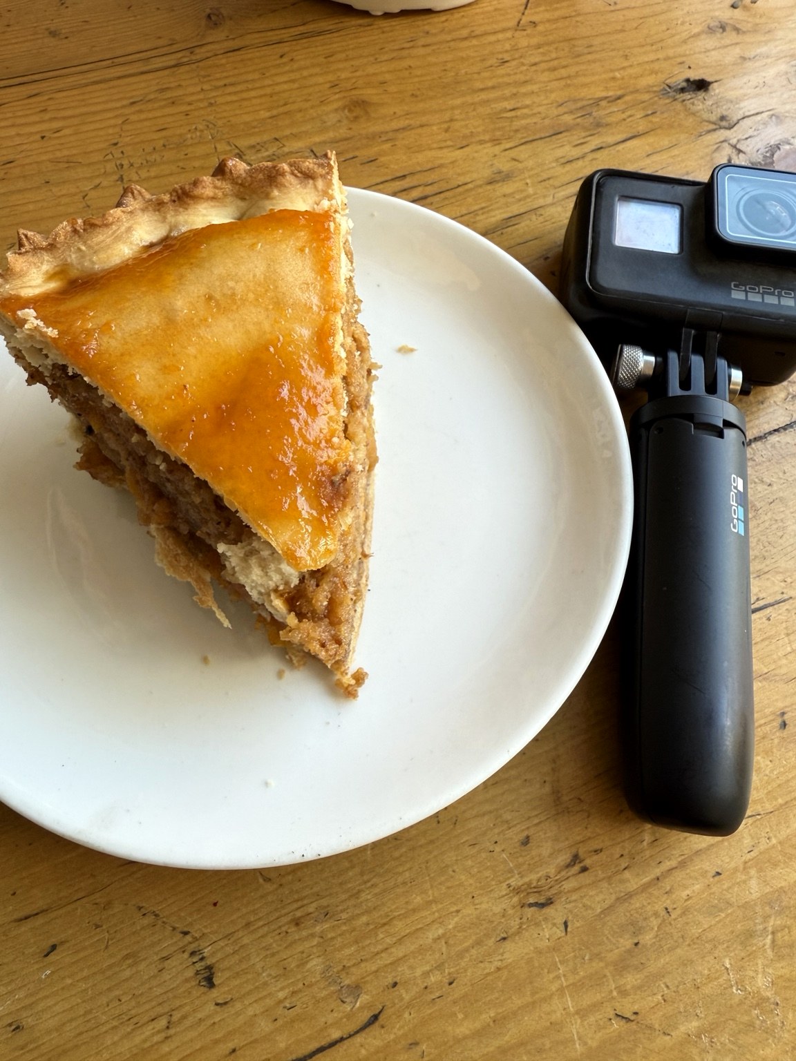 Food and a GoPro during a journey stop